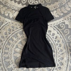 Black MIDI Tight Punk Collared Dress Rock